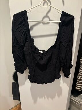 Urban Outfitters Black Ruffled Square-Neck Blouse
